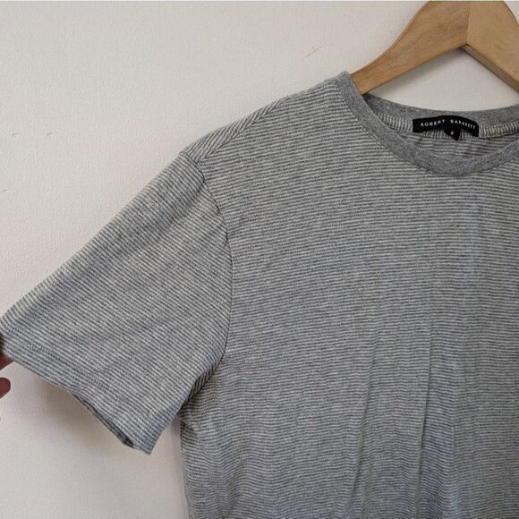 Robert Barakett Weston SS short sleeve cotton tshirt grey white stripe S Small - Picture 2 of 7